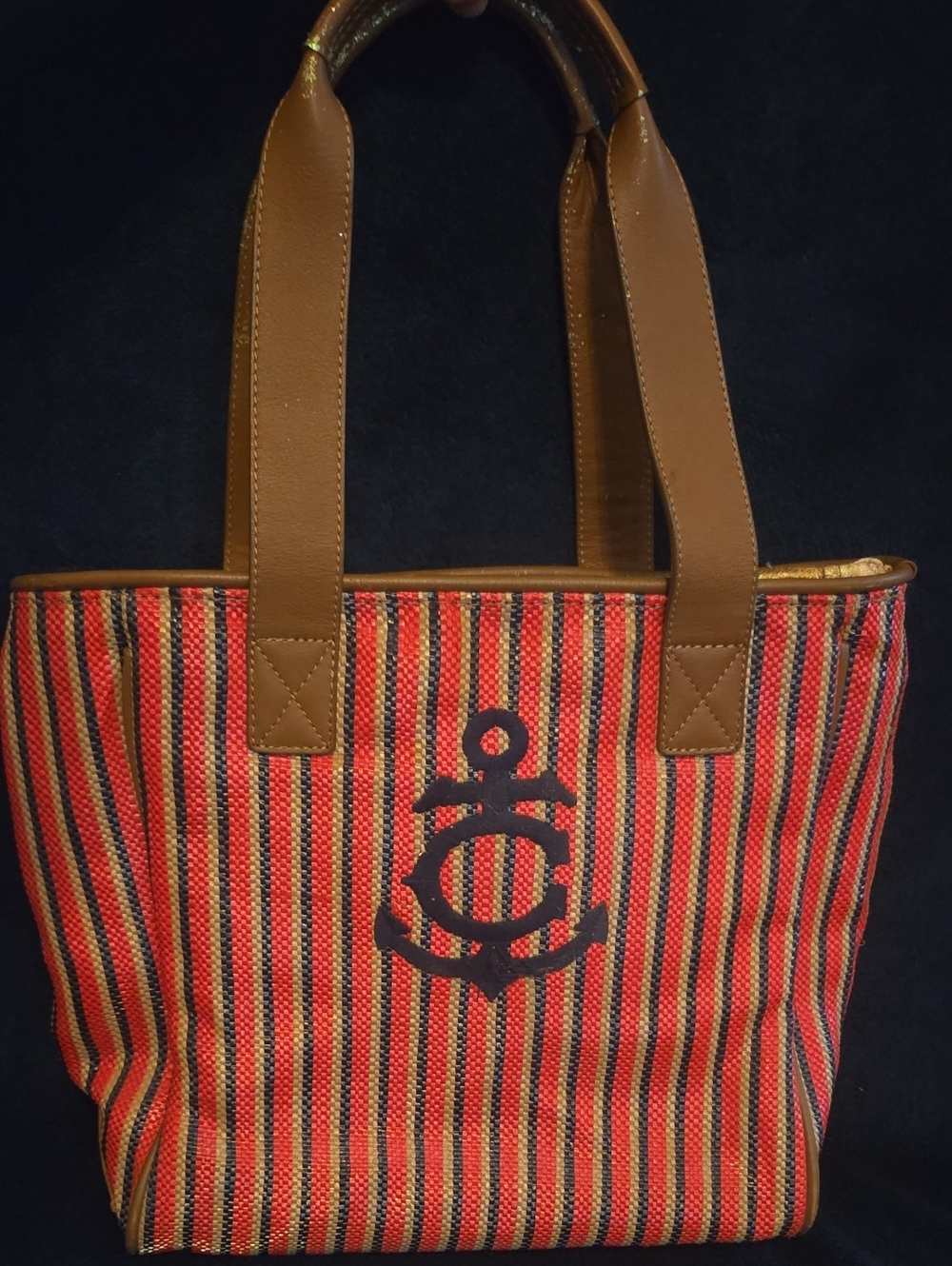 CONSUELA Striped Red/Blue/Brown Tote with Embrodery Anchor Emblem *DISCONTINUED*